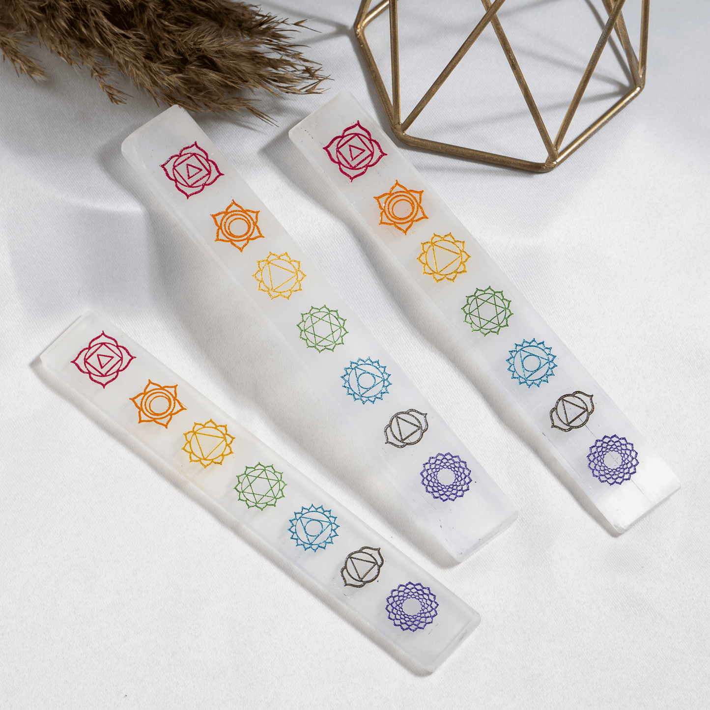 Long Selenite Plate with 7 Chakra Carvings | Crystal Charging & Cleansing Plate | Reiki Healing & Meditation