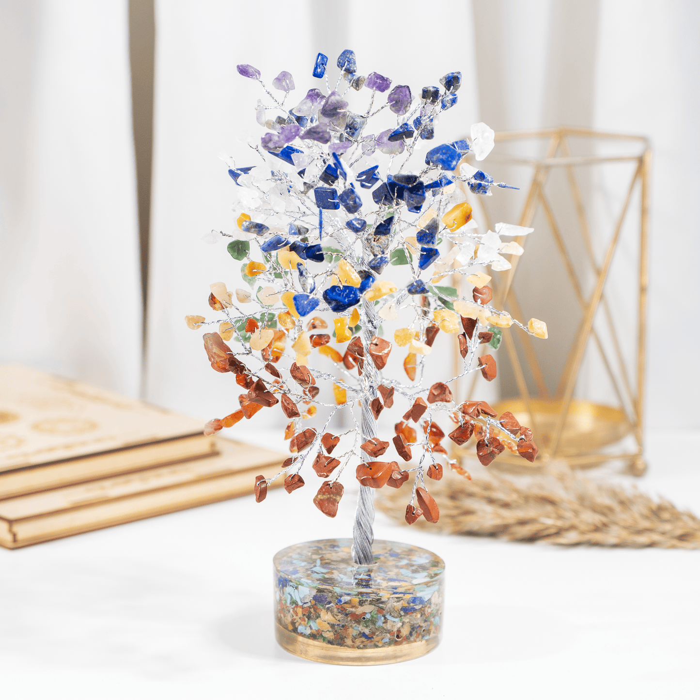 7 Chakra Orgone Based  Crystal Tree With 300 Natural Crystal Chips