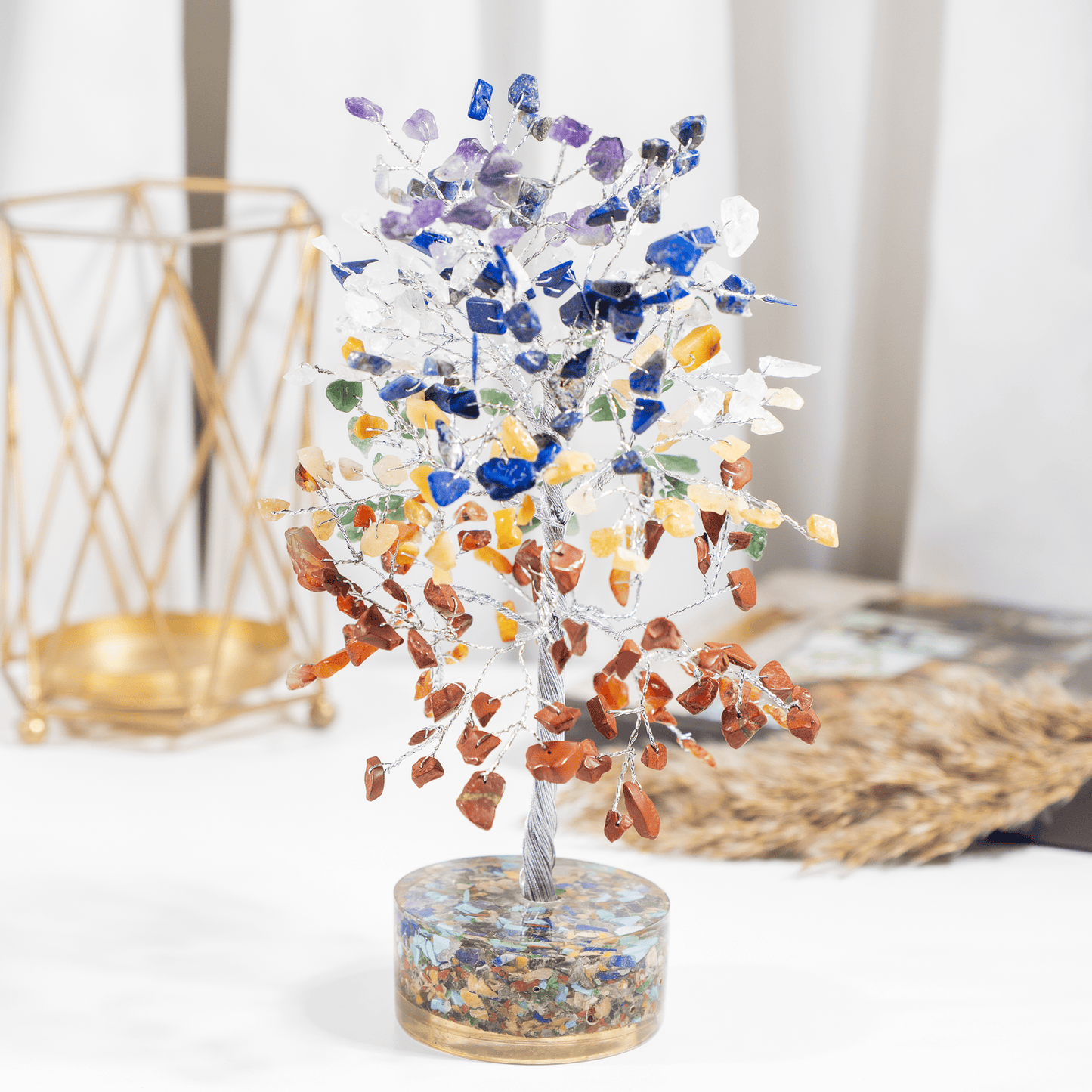 7 Chakra Orgone Based  Crystal Tree With 300 Natural Crystal Chips