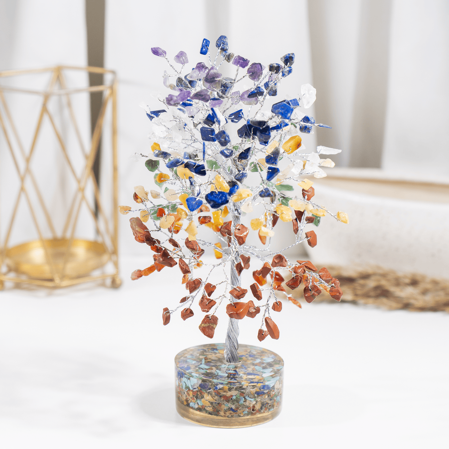 7 Chakra Orgone Based  Crystal Tree With 300 Natural Crystal Chips