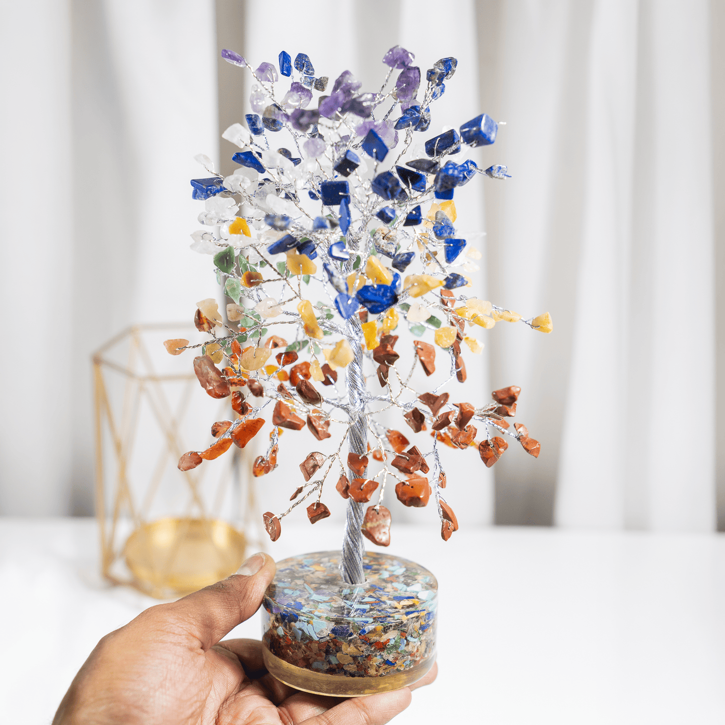 7 Chakra Orgone Based  Crystal Tree With 300 Natural Crystal Chips