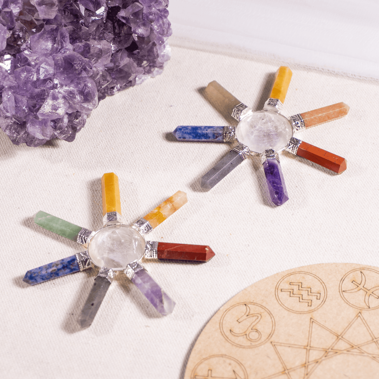 7 Chakra Crystal 7 Point Energy Generator with Crystal Pyramid