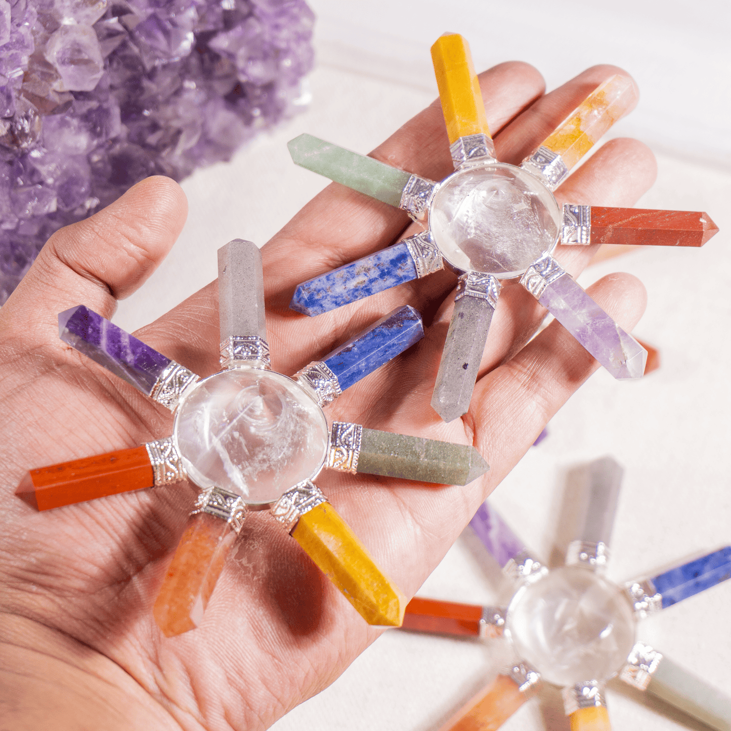 7 Chakra Crystal 7 Point Energy Generator with Crystal Pyramid