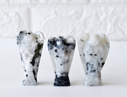 2" Rainbow Moonstone Angel, Gemstone Peace Angel