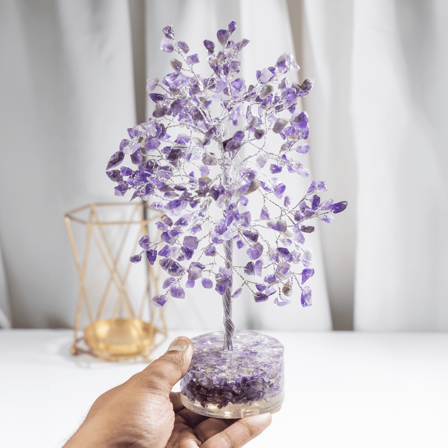 Amethyst Orgone Based  Crystal Tree With 300 Natural Crystal Chips