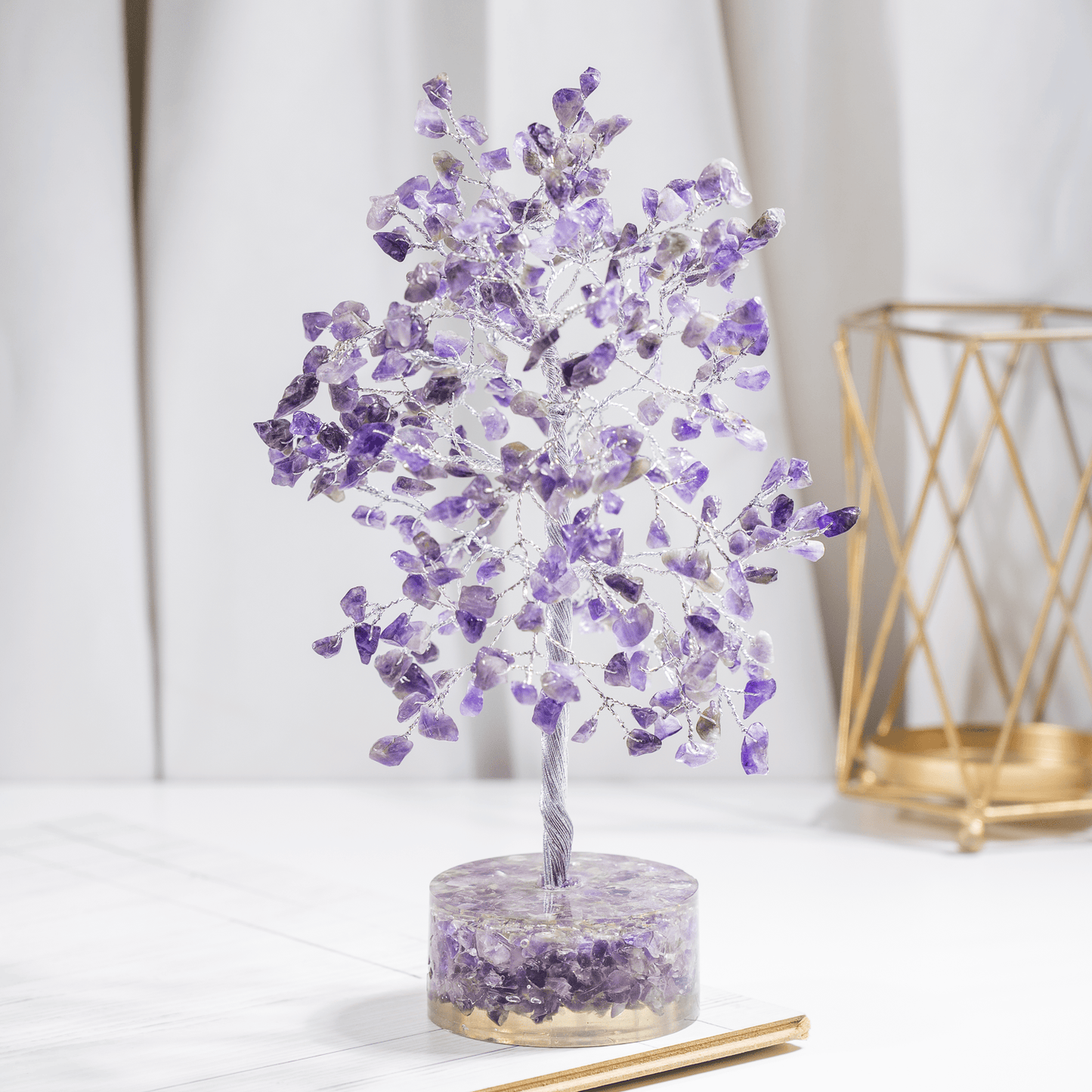 Amethyst Orgone Based  Crystal Tree With 300 Natural Crystal Chips