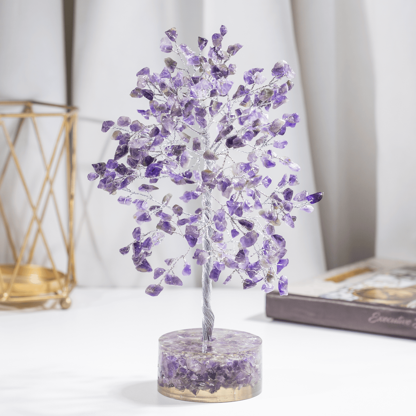 Amethyst Orgone Based  Crystal Tree With 300 Natural Crystal Chips