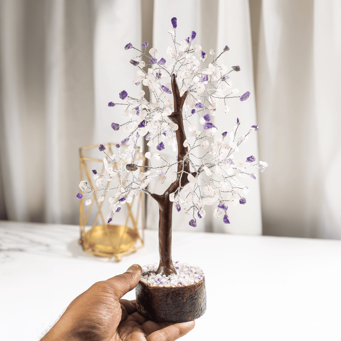 Amethyst And Rose Quartz Crystal Tree With 300 Natural Crystal Chips