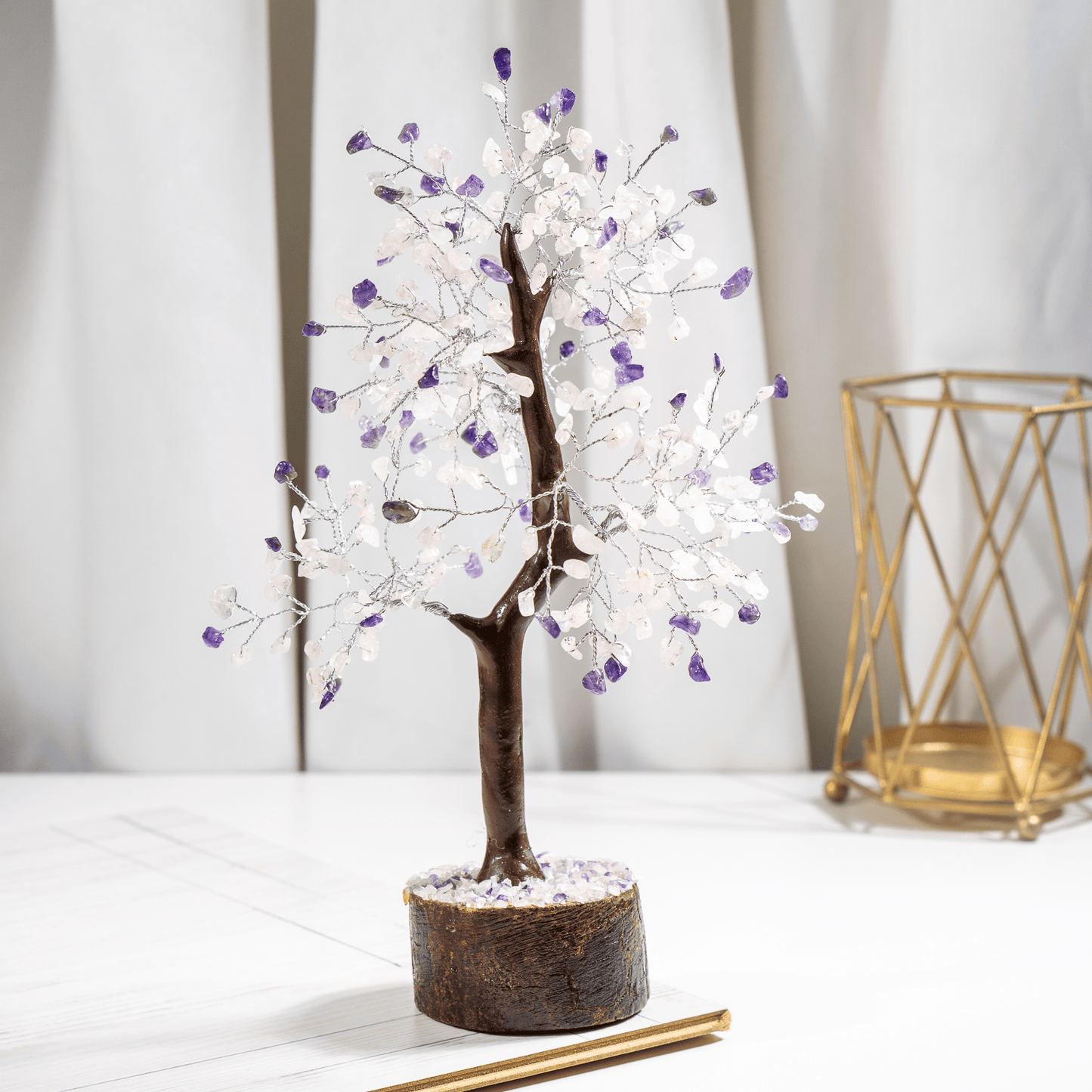 Amethyst And Rose Quartz Crystal Tree With 300 Natural Crystal Chips