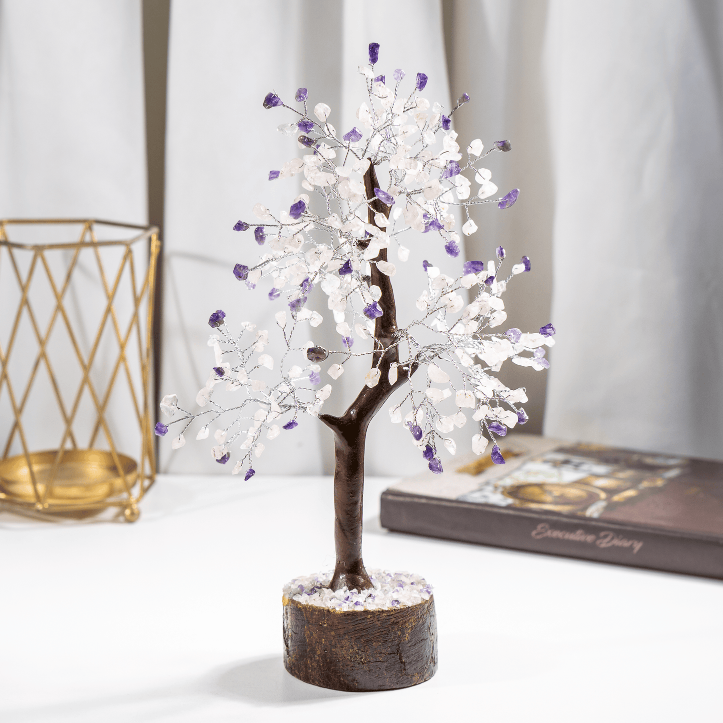 Amethyst And Rose Quartz Crystal Tree With 300 Natural Crystal Chips