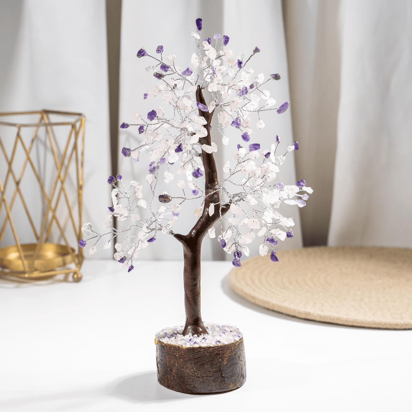 Amethyst And Rose Quartz Crystal Tree With 300 Natural Crystal Chips