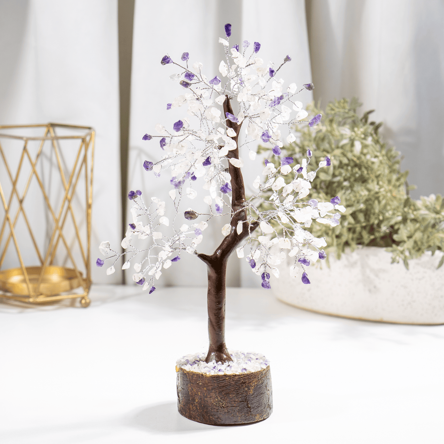 Amethyst And Rose Quartz Crystal Tree With 300 Natural Crystal Chips