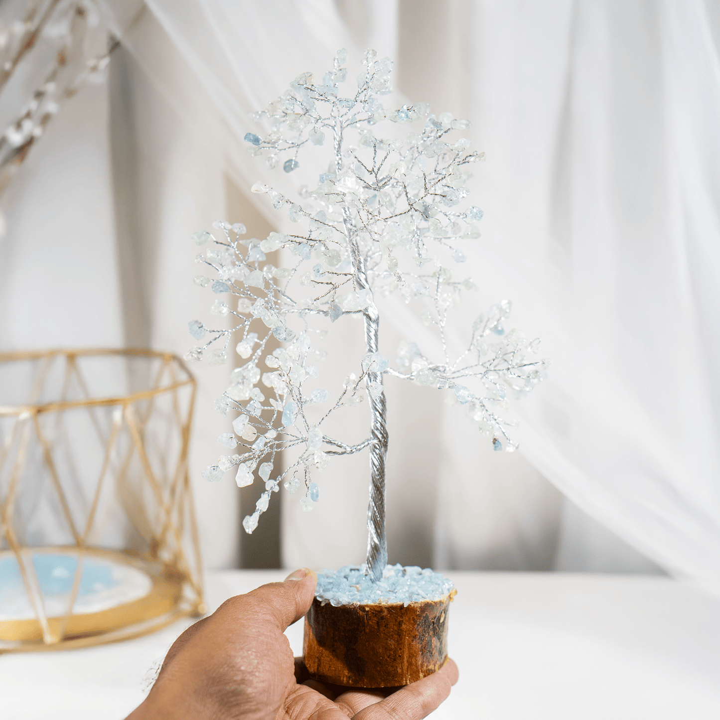 Aquamarine Crystal Tree With 300 Natural Crystal Chips