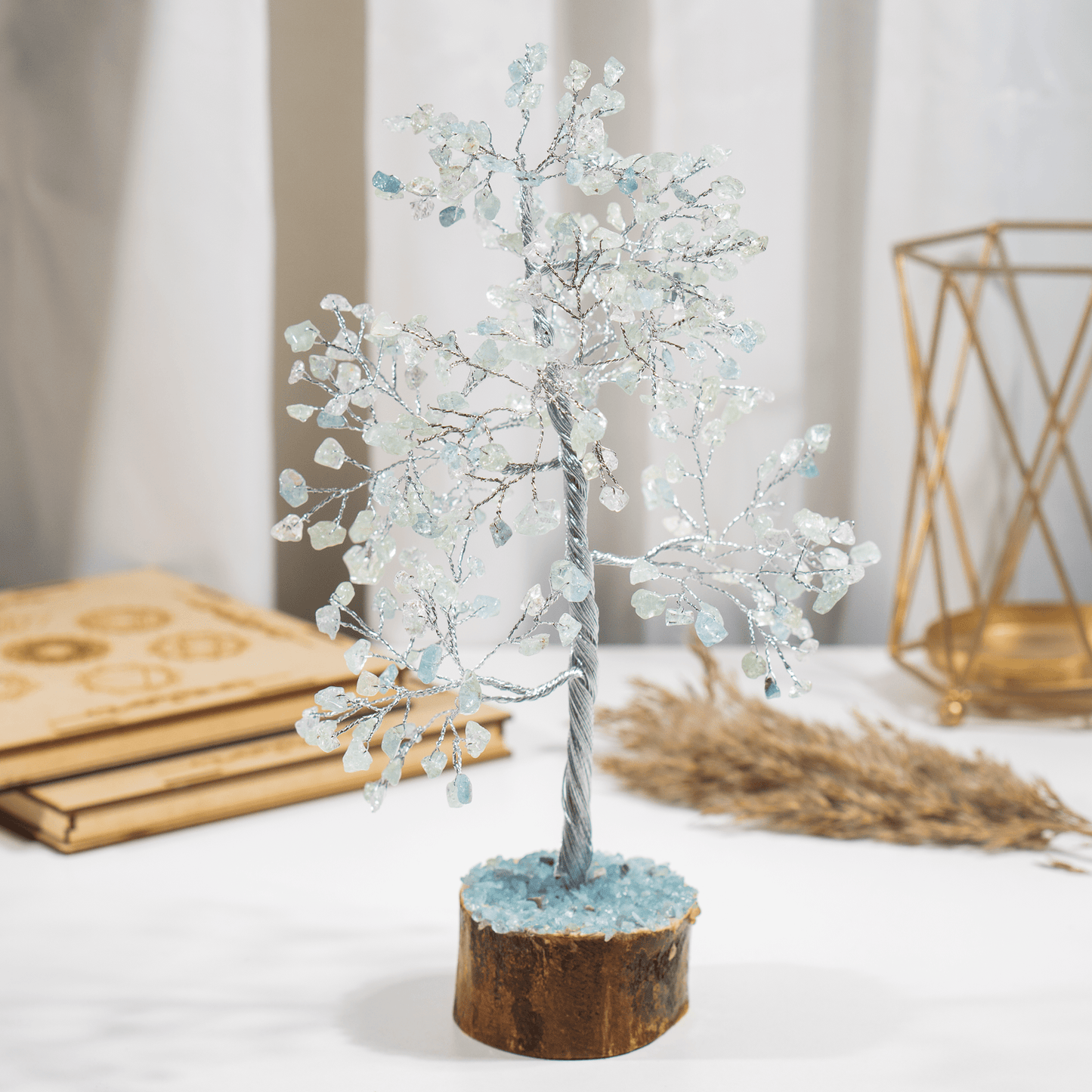 Aquamarine Crystal Tree With 300 Natural Crystal Chips