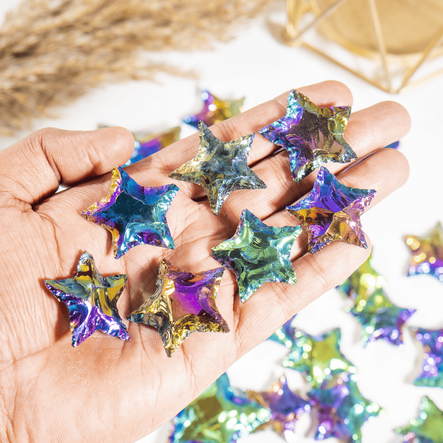 Aura Quartz Titanium Flat Stars Arrowhead Point
