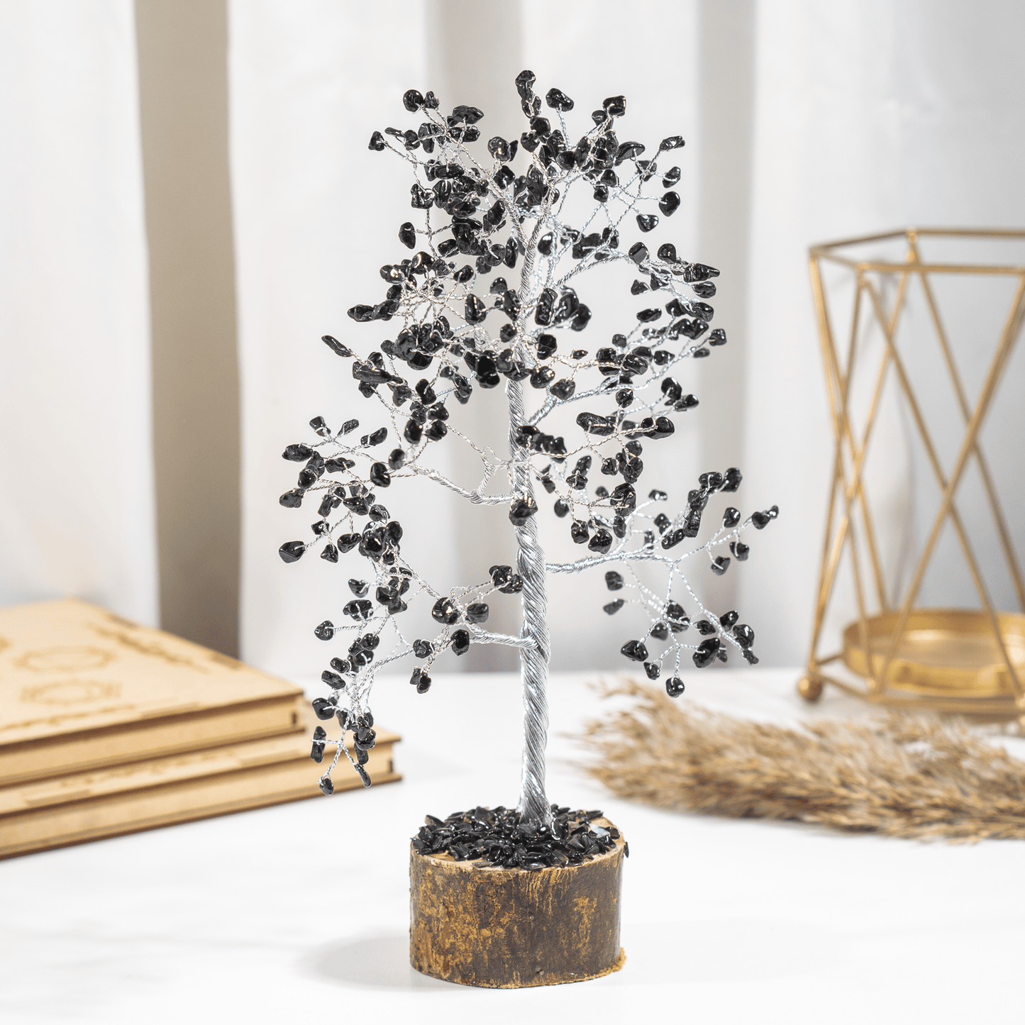 Black Obsidian Crystal Tree With 300 Natural Crystal Chips