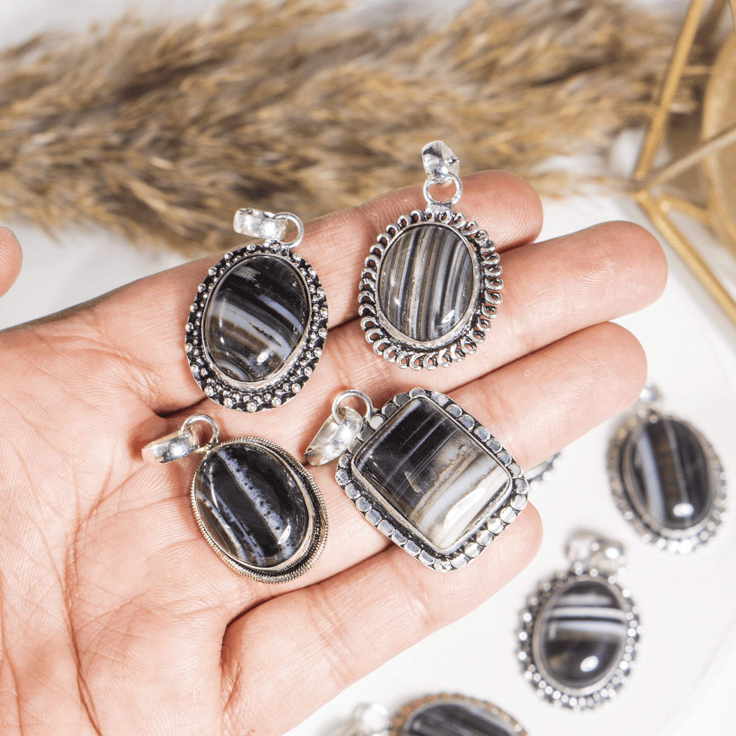 Black Sulemani Agate Pendant |Crystal Jewelry | Natural Gemstone Pendant | Crystal Charm Jewelry | Boho Pendant