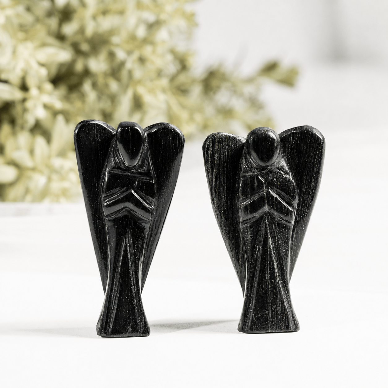 2'' Black Tourmaline Angel, Gemstone Peace Angel