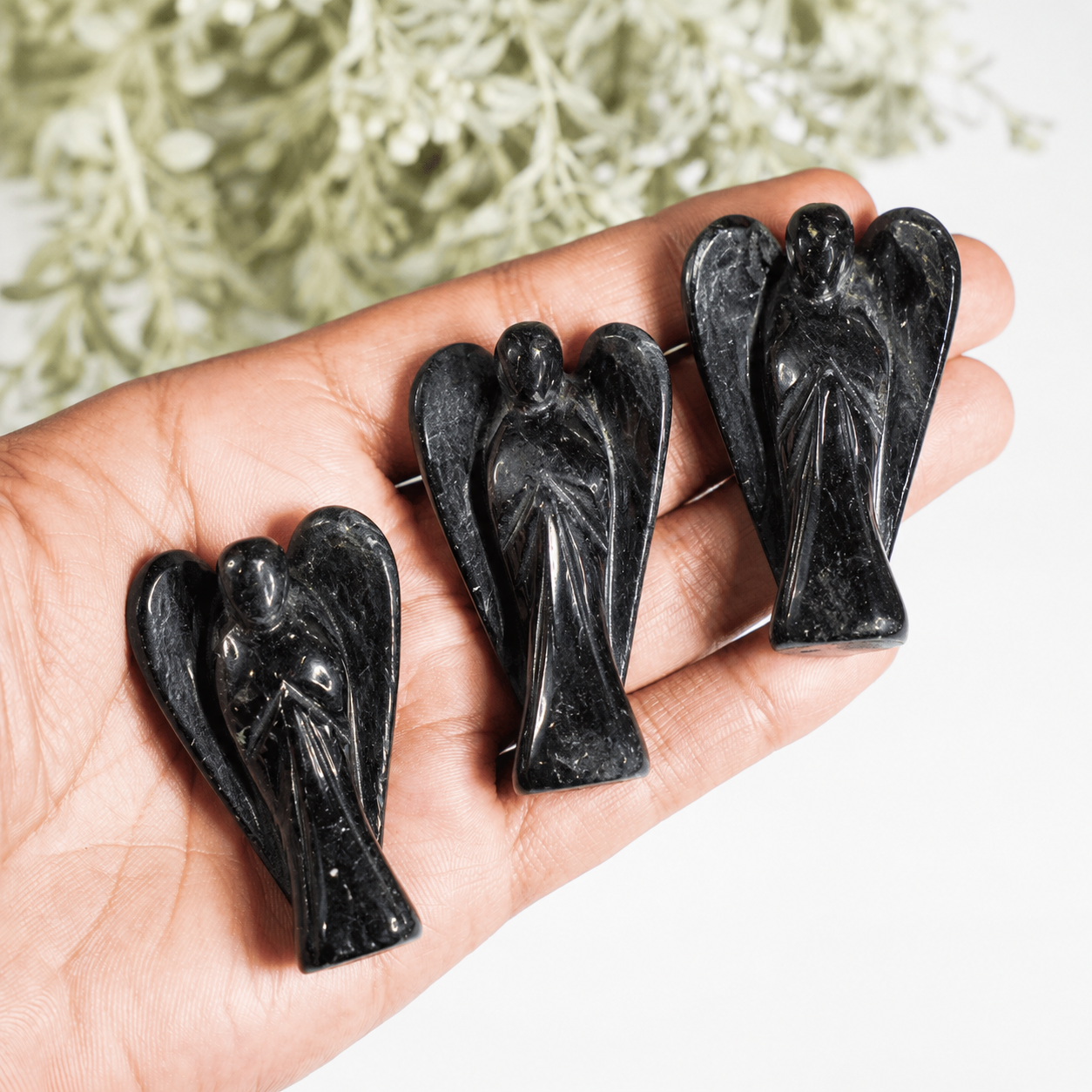 2'' Black Tourmaline Angel, Gemstone Peace Angel