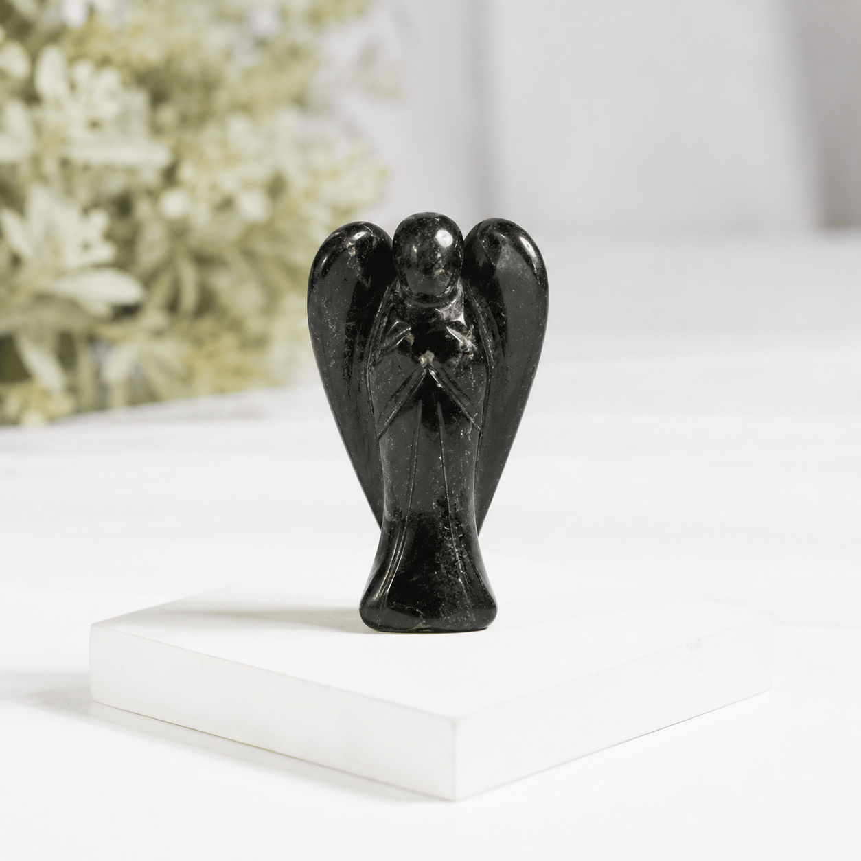 2'' Black Tourmaline Angel, Gemstone Peace Angel