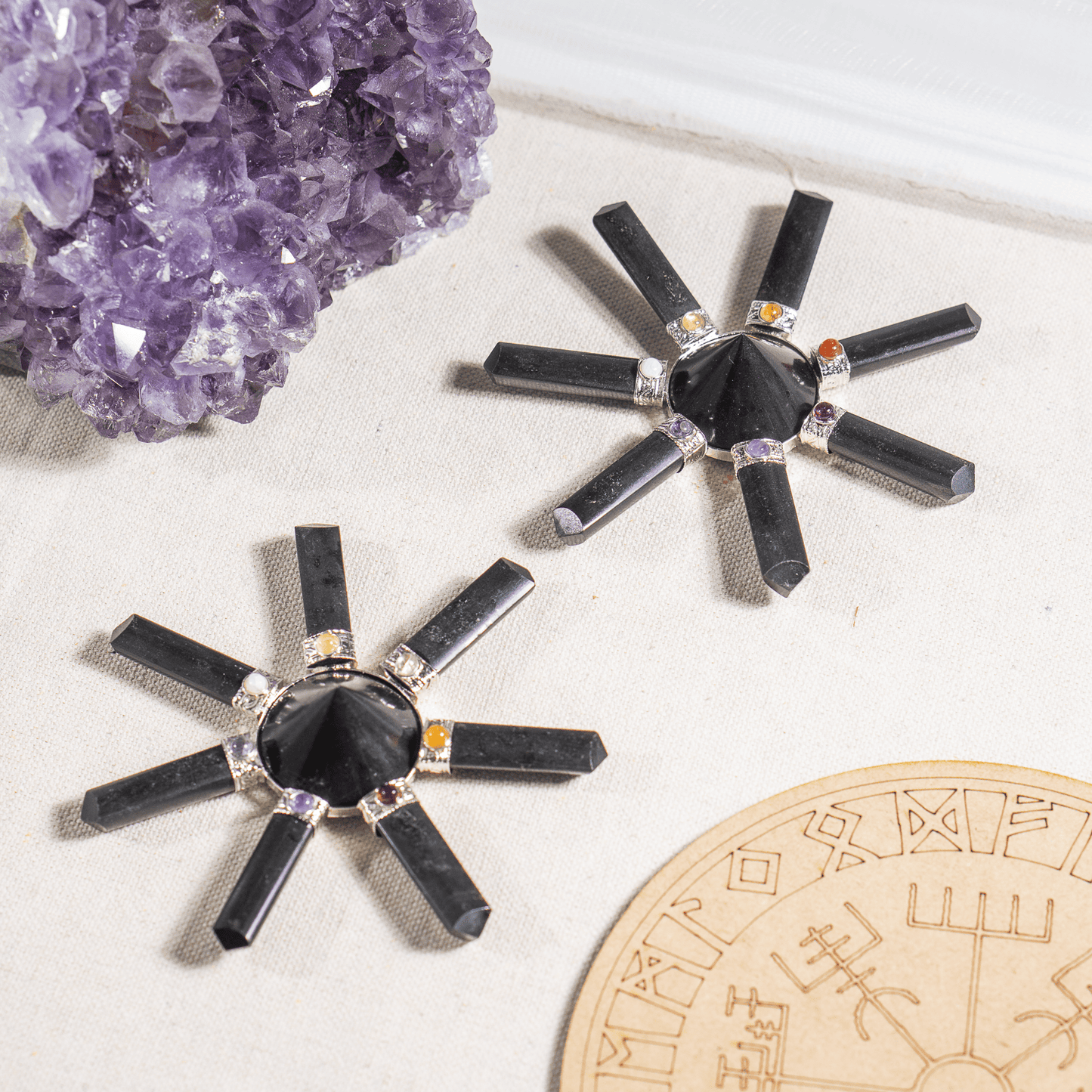 Black Tourmaline 7 Point Energy Generator with Black Pyramid