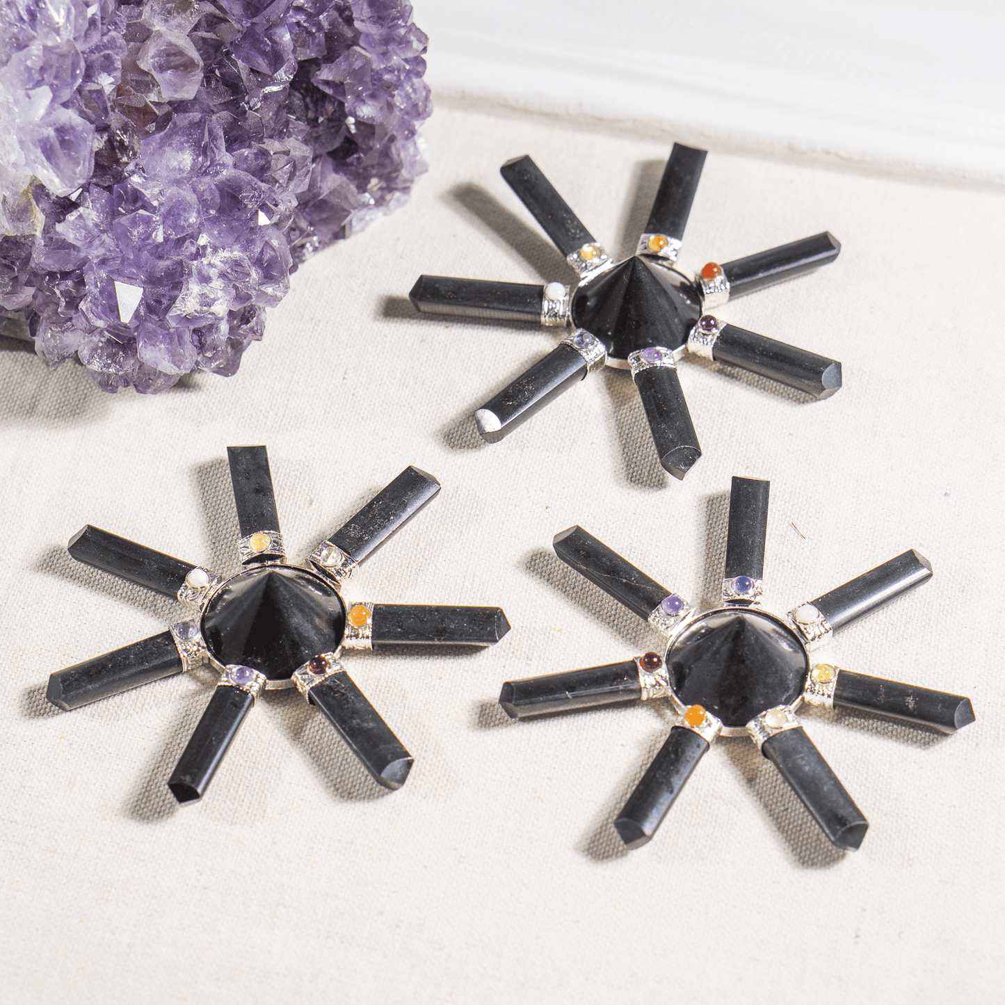 Black Tourmaline 7 Point Energy Generator with Black Pyramid