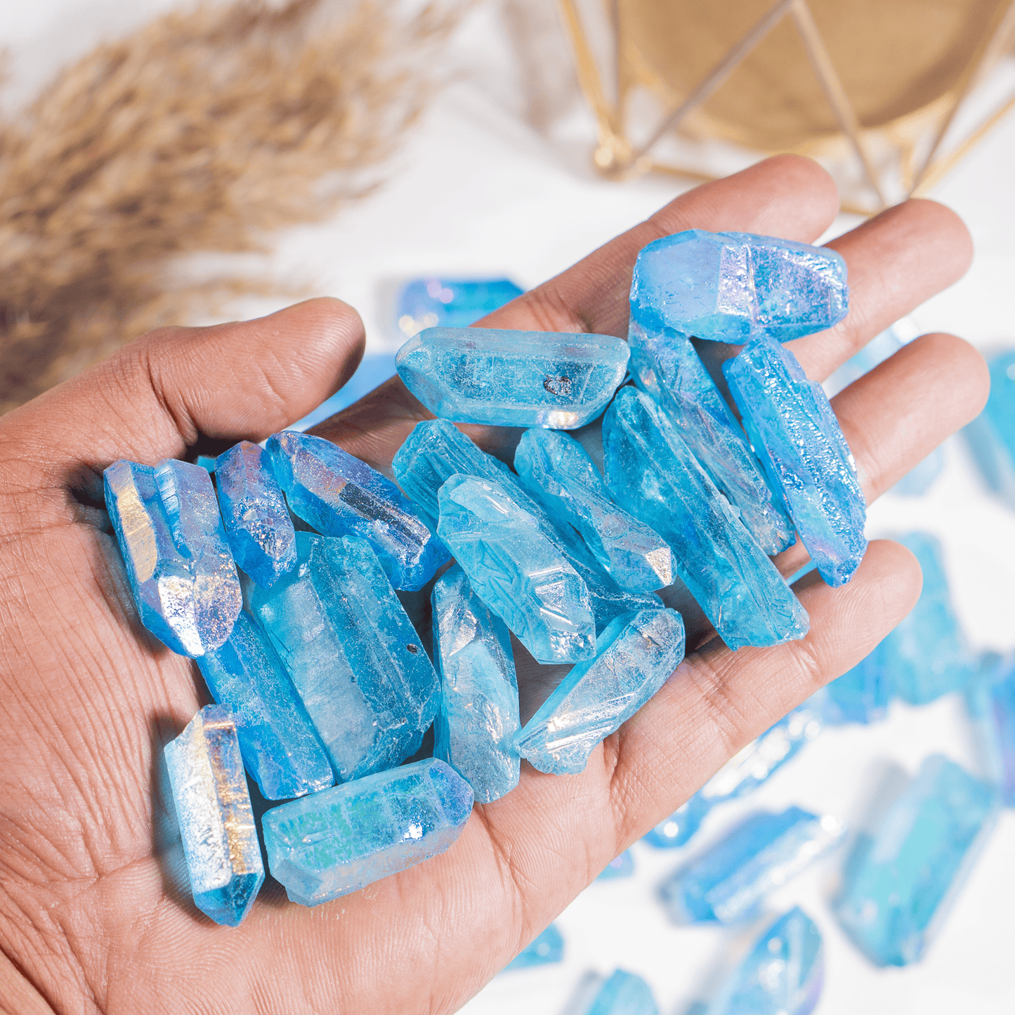 Blue Aura Quartz Points – Raw Aura Quartz Crystal Points, Natural Blue Quartz Healing Crystals