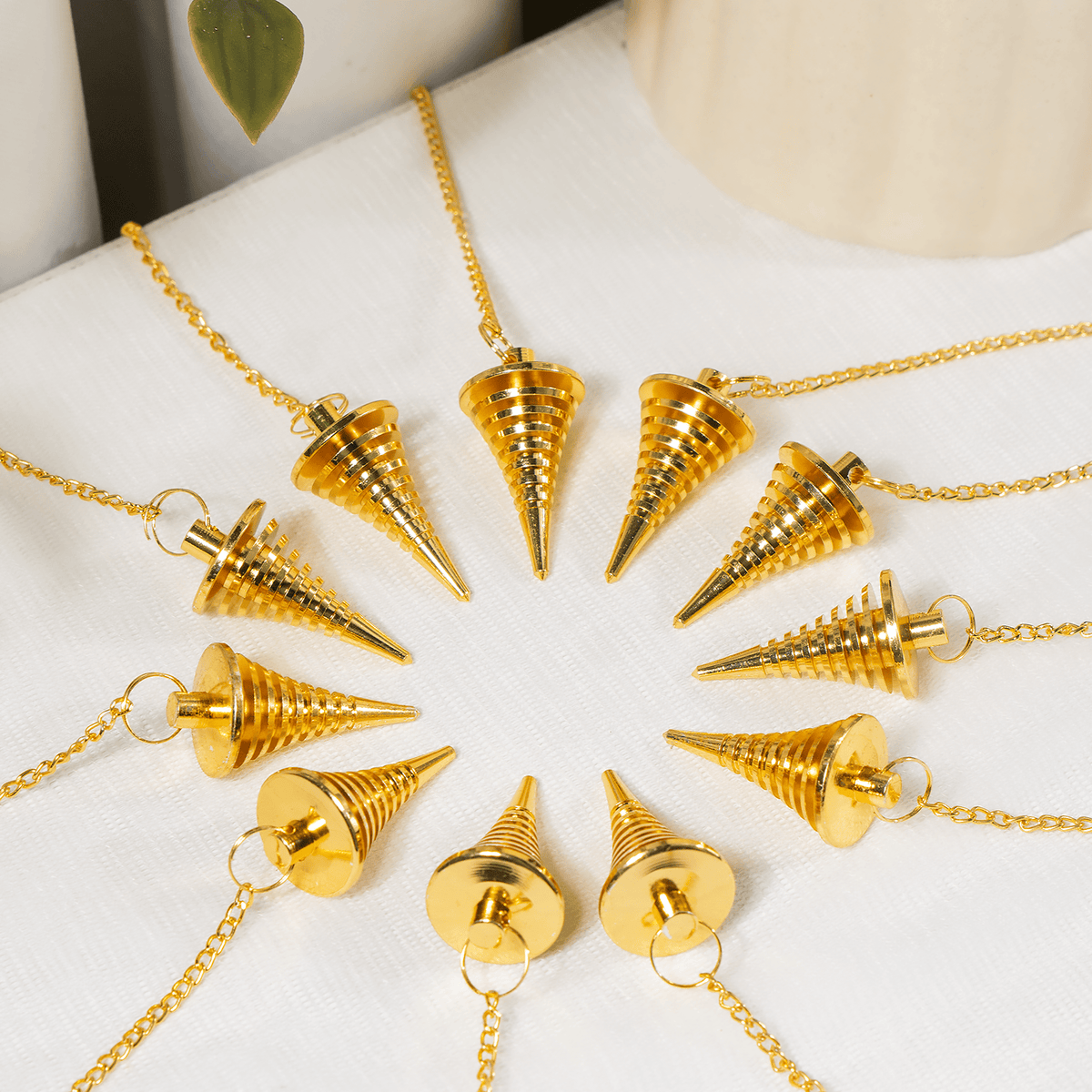 Brass Cone & Spiral Crystal Pendulum