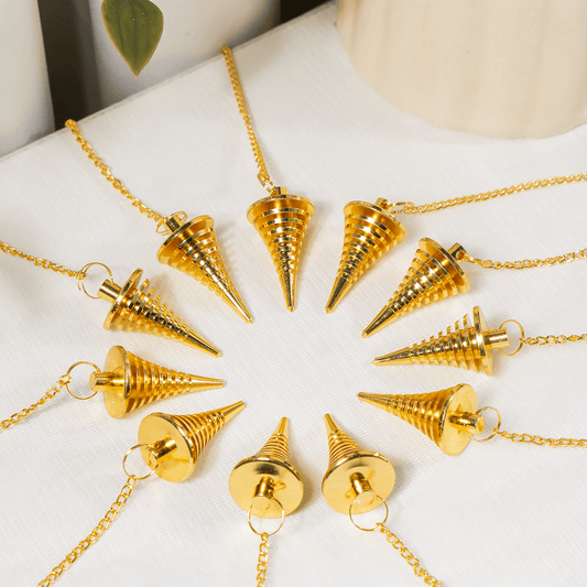 Brass Cone & Spiral Crystal Pendulum