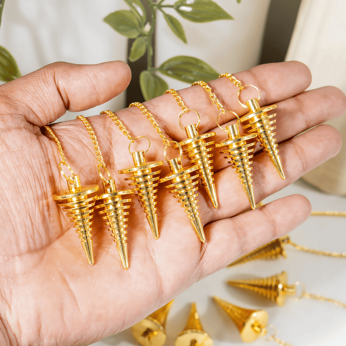 Brass Cone & Spiral Crystal Pendulum