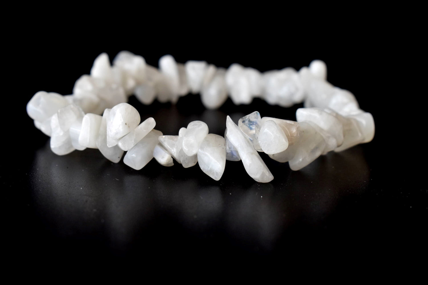 White Rainbow Moonstone Gemstone Chip Bracelet