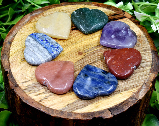 Heart Shape 7 Chakra Set, Chakra Stones - Pocket Heart Stones