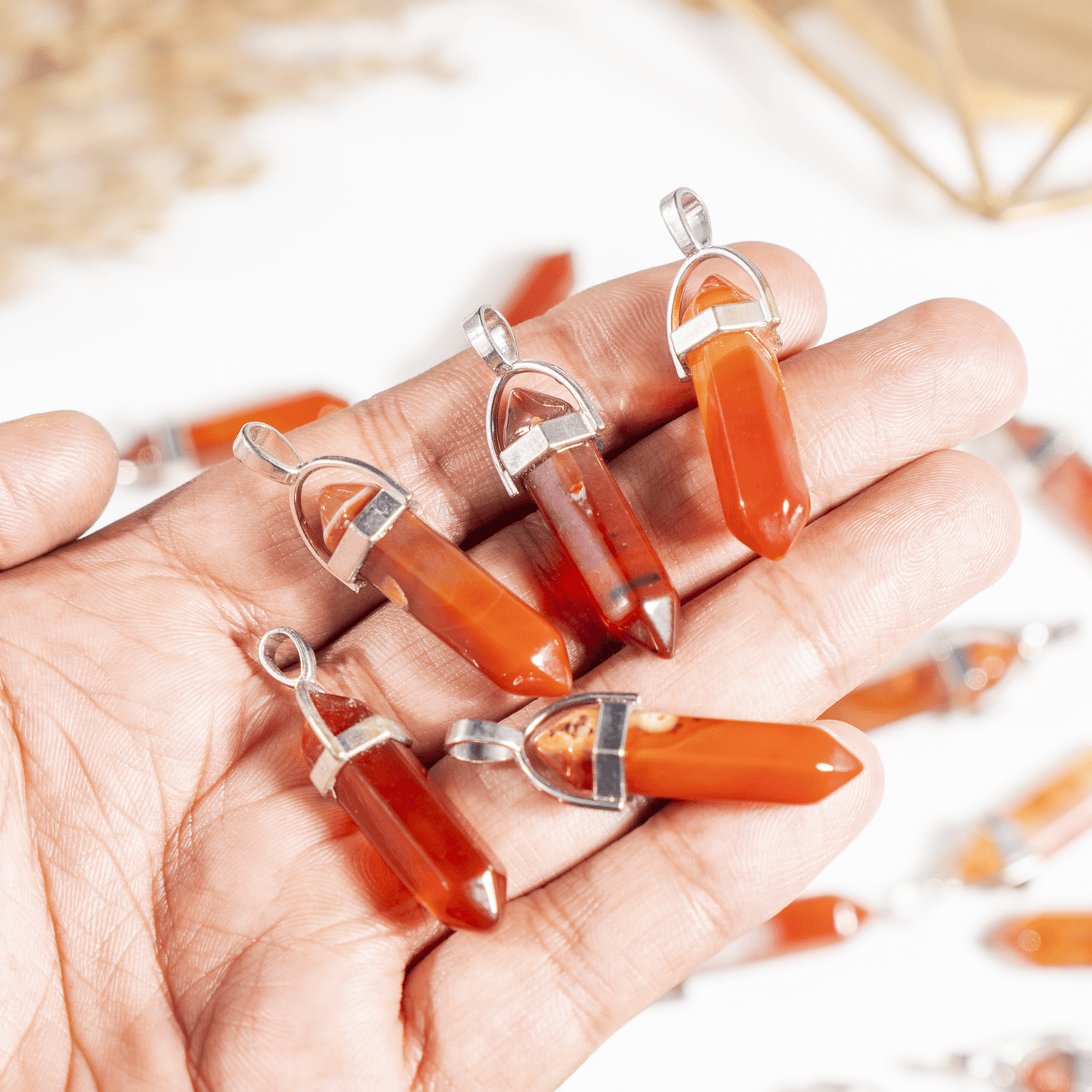 Carnelian Crystal Pendant | Double Terminated Crystal Point | Natural Gemstone Jewelry | Pendant Necklace