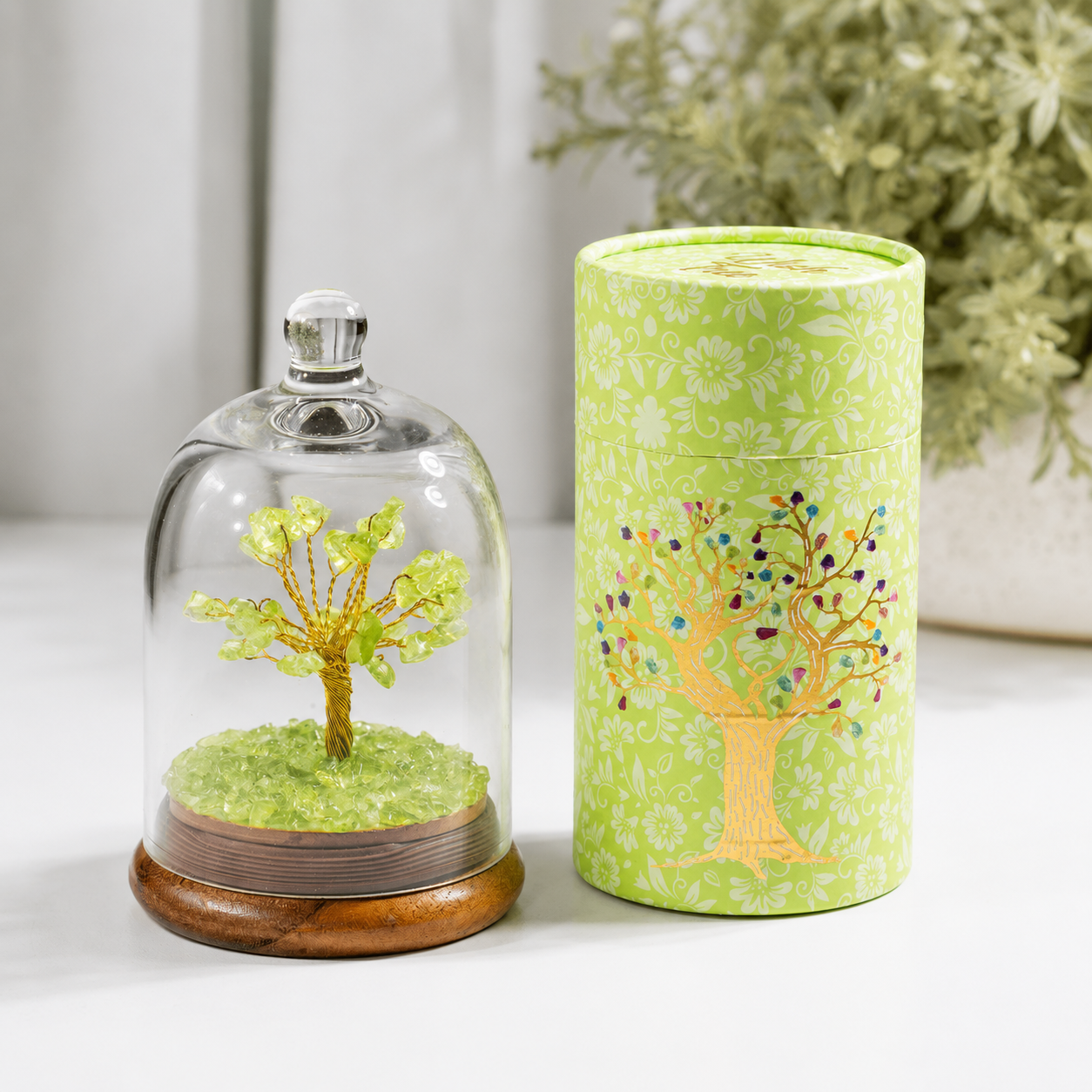 Peridot Dome Tree | Natural Crystal Decor | Feng Shui Tree | Healing Gemstone Bonsai | Home, Office Decor