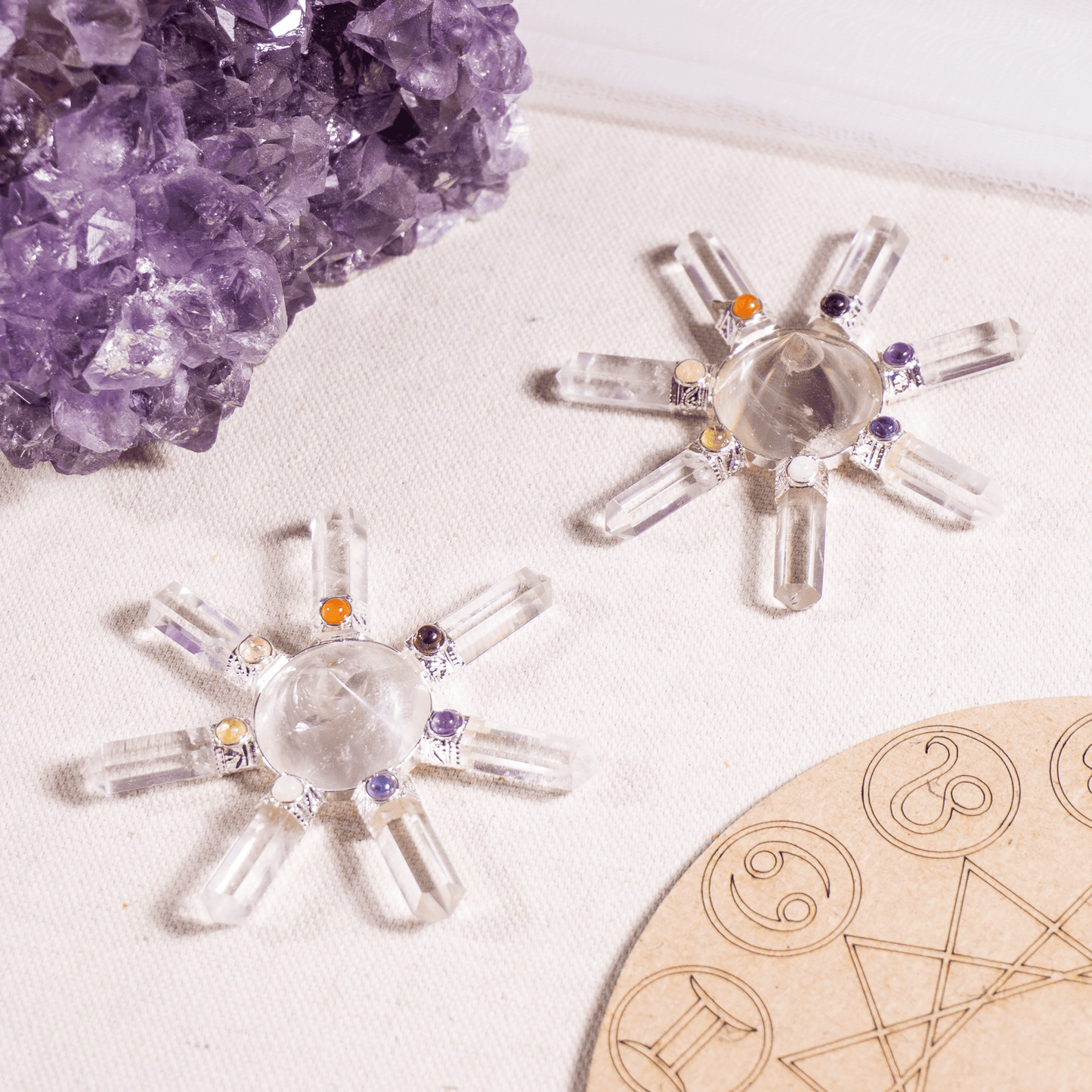 Crystal Quartz 7 Point Energy Generator with Crystal Pyramid