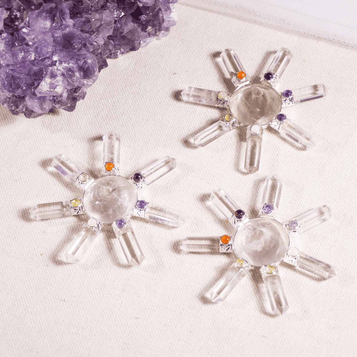 Crystal Quartz 7 Point Energy Generator with Crystal Pyramid