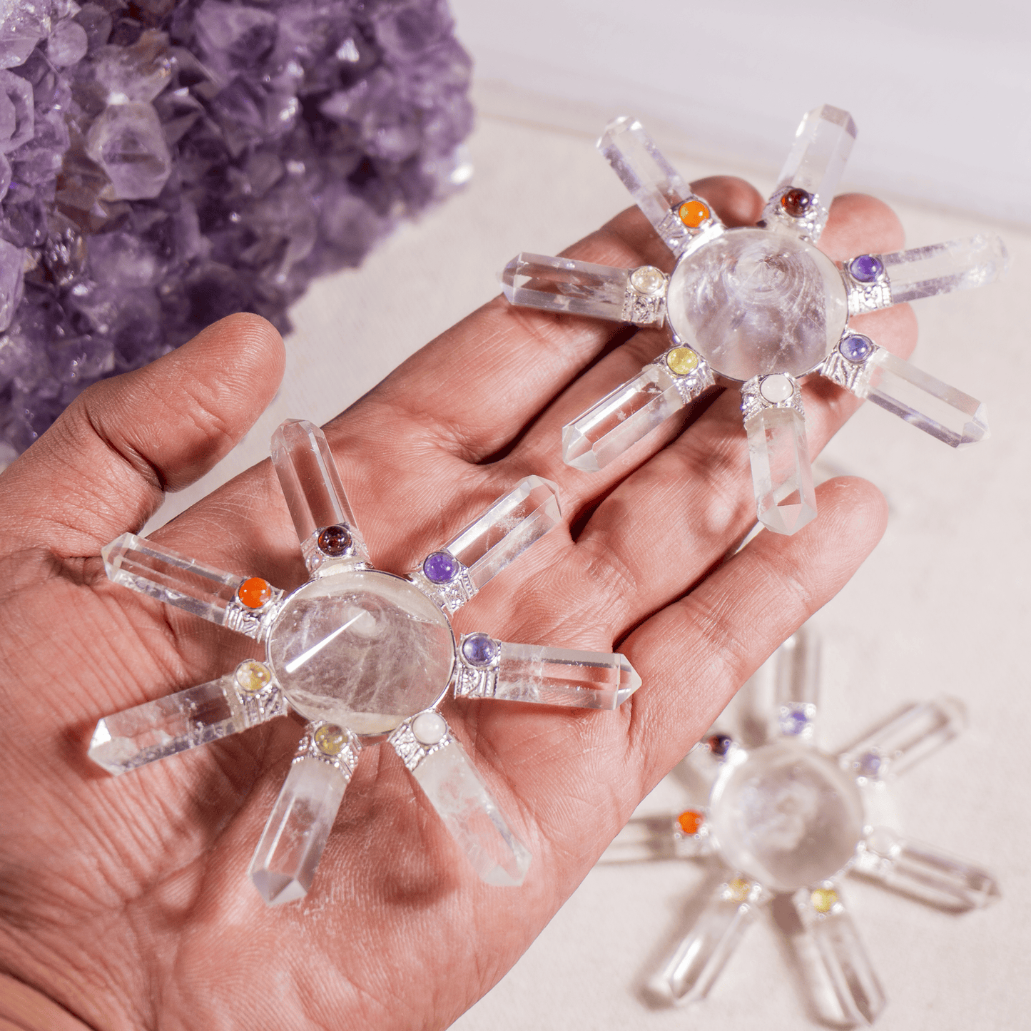 Crystal Quartz 7 Point Energy Generator with Crystal Pyramid