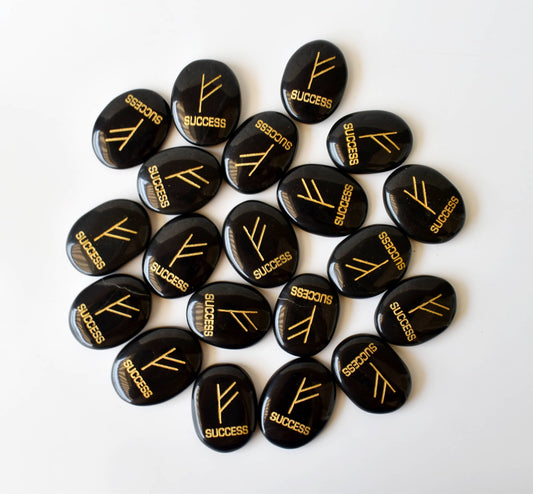 Black Agate Flat Oval Engraved Stones