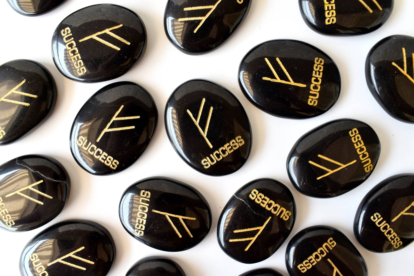 Black Agate Flat Oval Engraved Stones