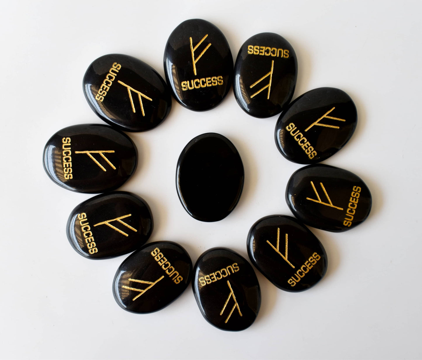 Black Agate Flat Oval Engraved Stones