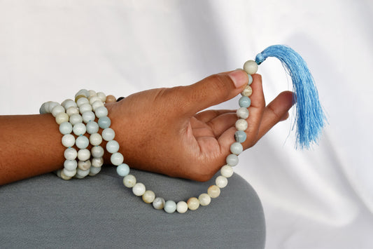 Multi Amazonite Jap Mala with 108 Beads for Emotional Balance and Spiritual Clarity, Vibrant Harmony