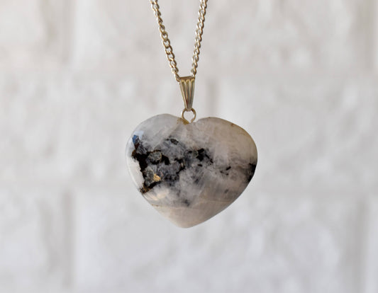 Rainbow Moonstone Crystal Heart Pendant