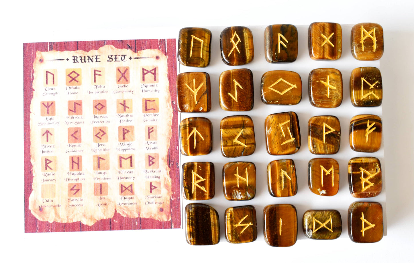 Tiger Eye Rune Sets with Black Velvet Pouch and Rune Card