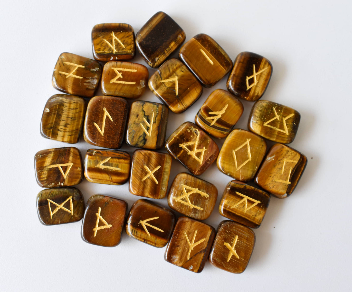 Tiger Eye Rune Sets with Black Velvet Pouch and Rune Card
