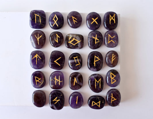 Amethyst Rune Sets with Black Velvet Pouch and Rune Card