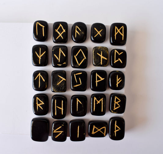Black Jasper Rune Sets with Black Velvet Pouch and Rune Card