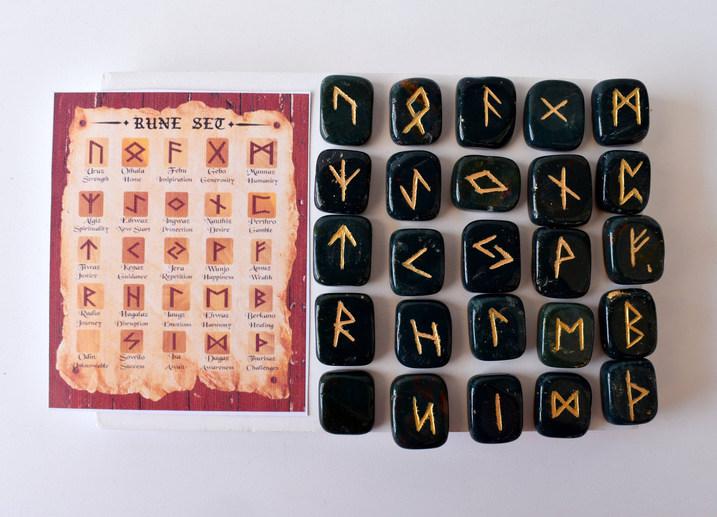 Bloodstone Rune Sets with Black Velvet Pouch and Rune Card