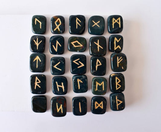 Bloodstone Rune Sets with Black Velvet Pouch and Rune Card