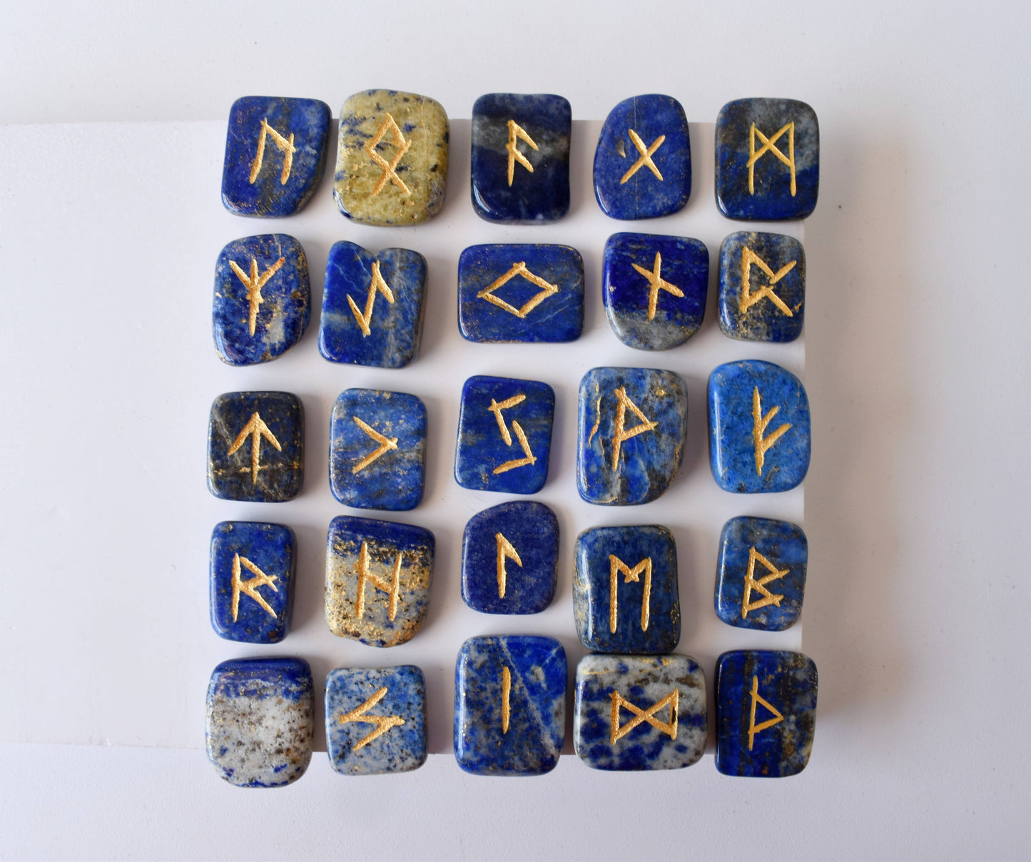 Lapis Lazuli Rune Sets  with Black Velvet Pouch and Rune Card