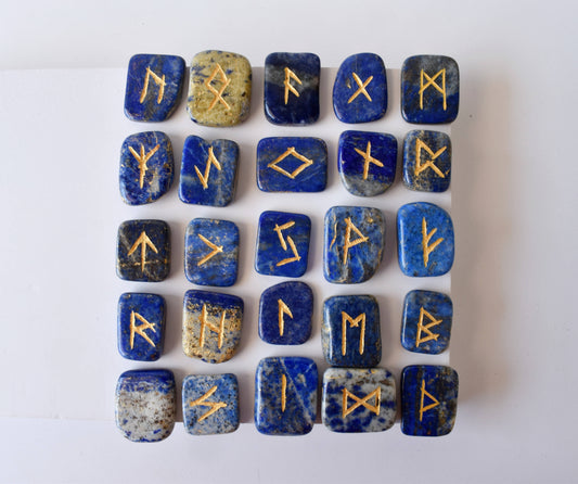 Lapis Lazuli Rune Sets  with Black Velvet Pouch and Rune Card